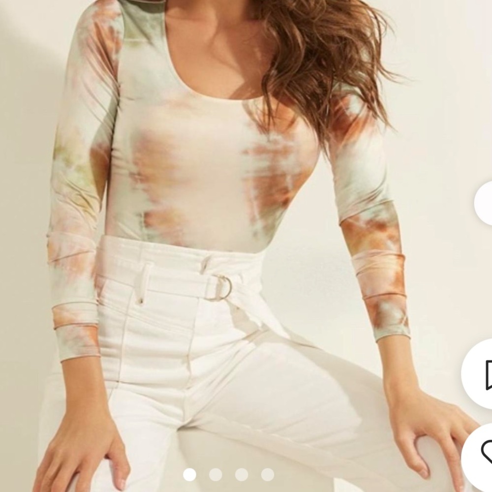 Guess Long Sleeve Body Suit Smoked Pearl Tie Dye